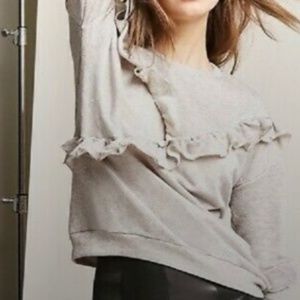 Anthropologie Gray Metallic Ruffle Top Medium